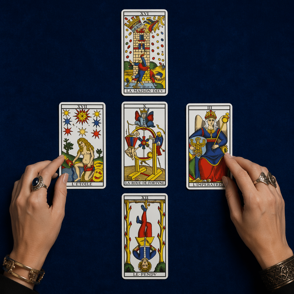 Tirage 5 cartes — Tarot de Marseille — Institut Sylvain Mercure